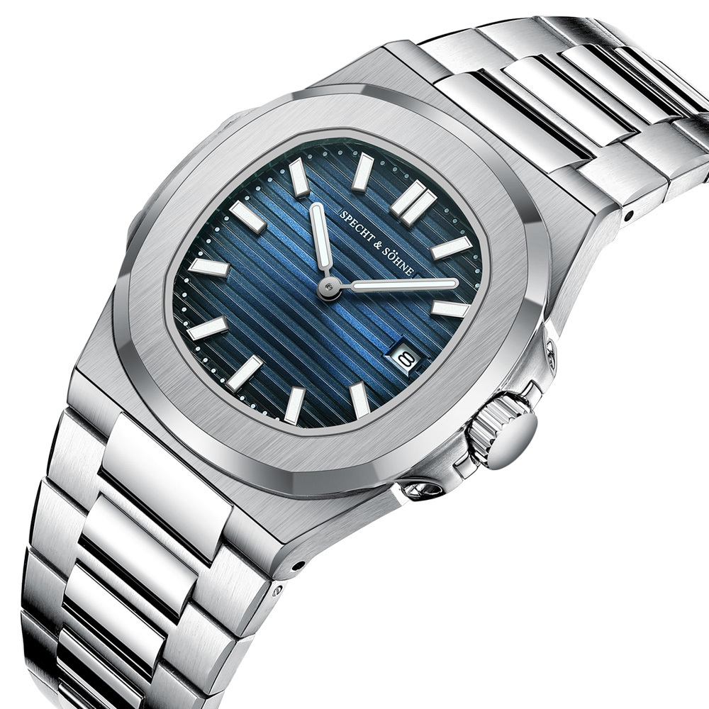 【SPECHT&SOHNE 施沛索恩】鸚鵡螺系列 SP5711 北歐潮流 條紋簡約 硬派硬核 方圓 石英錶 手錶 日期-.