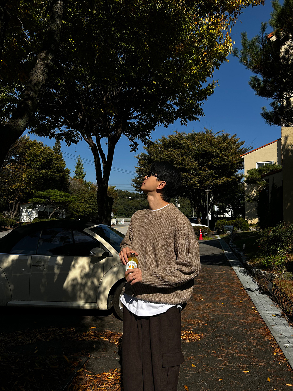 巴勒圓領雙色混色針織衫