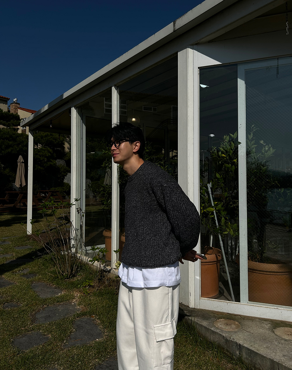 巴勒圓領雙色混色針織衫