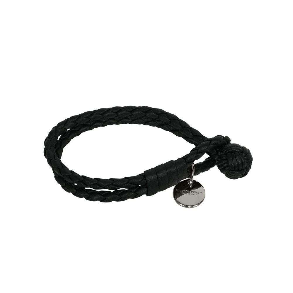 【BOTTEGA VENETA】黑色小羊皮雙圈編織手環 S (展示品) 113546 V001D 1000