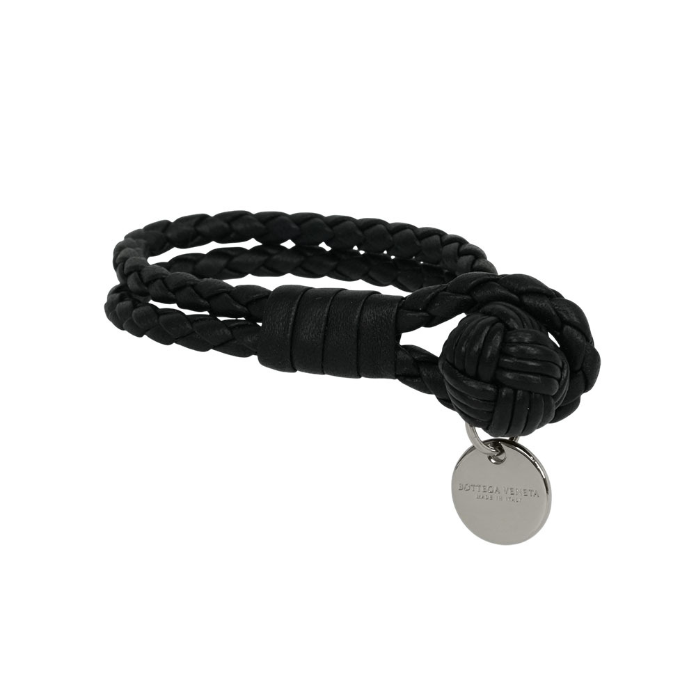 【BOTTEGA VENETA】黑色小羊皮雙圈編織手環 S (展示品) 113546 V001D 1000