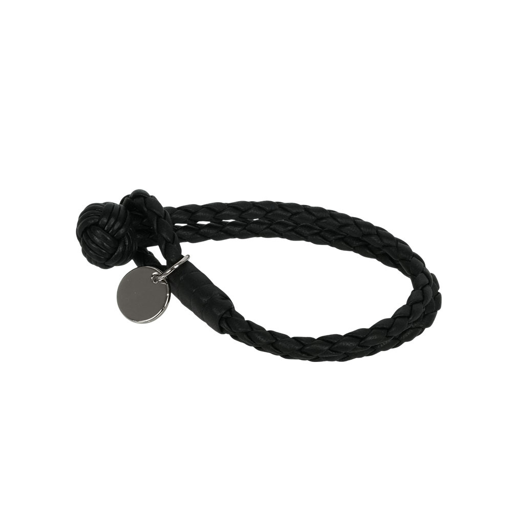 【BOTTEGA VENETA】黑色小羊皮雙圈編織手環 S (展示品) 113546 V001D 1000