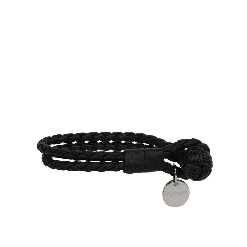 【BOTTEGA VENETA】黑色小羊皮雙圈編織手環 S (展示品) 113546 V001D 1000