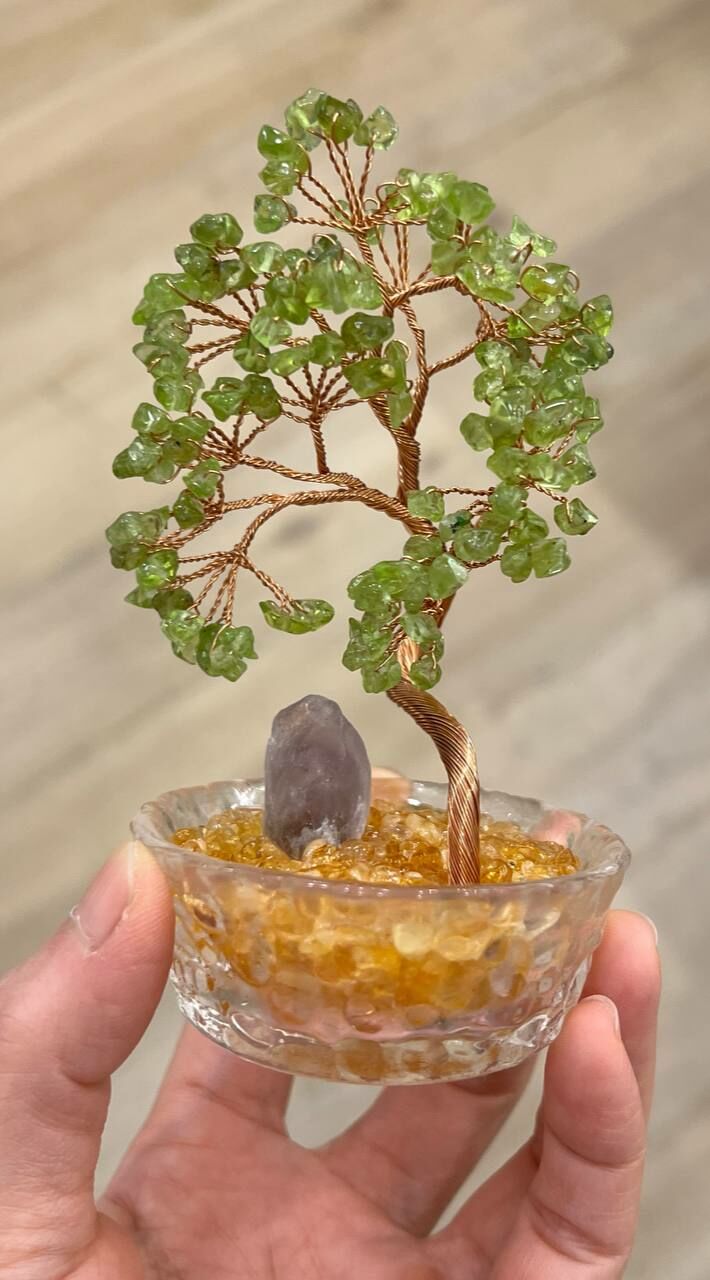 [S] GEMZ & CO BFG CITRINE BASE PERIDOT TREE IN GLASS BOWL, X55 (X55)