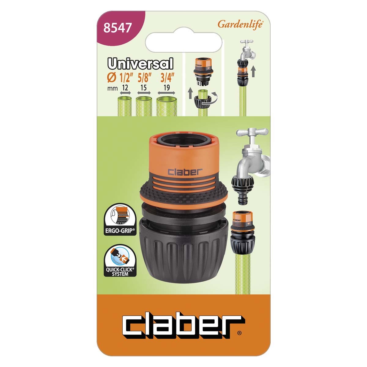 意大利"CLABER" 1/2",5/8",3/4" 水槍喉接頭(吸塑裝)-[8547]