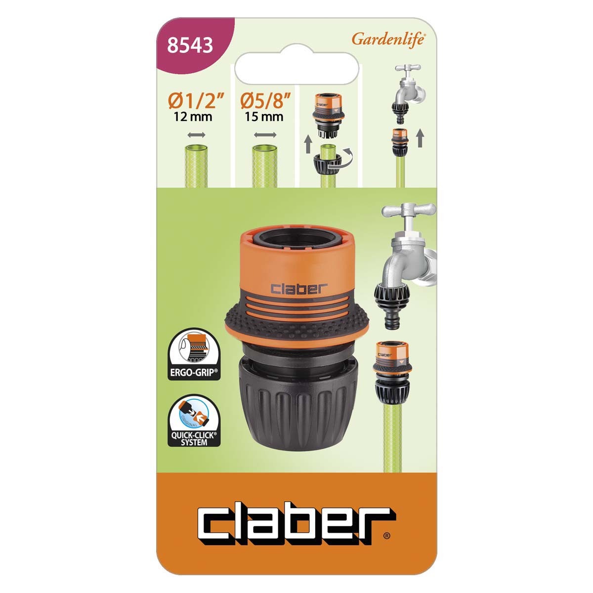 意大利"CLABER" 1/2",5/8" 水槍喉接頭(吸塑裝)-[8543]