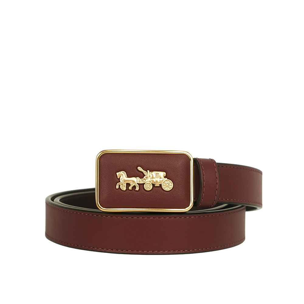 【COACH】馬車圖案方牌釦頭精緻牛皮雙色寬2.5cm皮帶 S