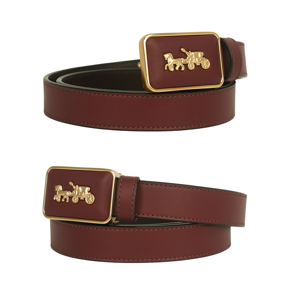 【COACH】馬車圖案方牌釦頭精緻牛皮雙色寬2.5cm皮帶 S