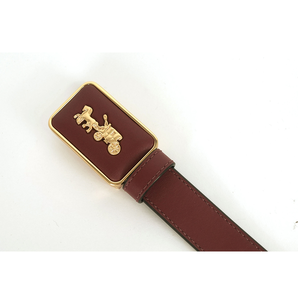 【COACH】馬車圖案方牌釦頭精緻牛皮雙色寬2.5cm皮帶 S(酒紅色/紫紅色) CC358 IML3U