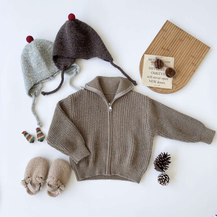 休閒風開衫針織拉鍊外套