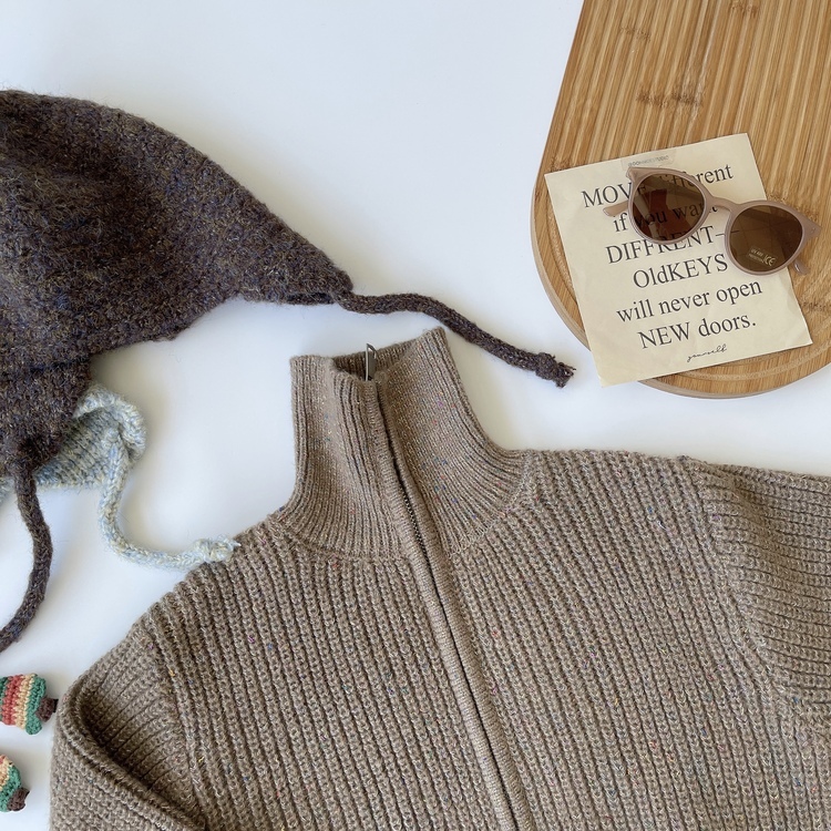 休閒風開衫針織拉鍊外套