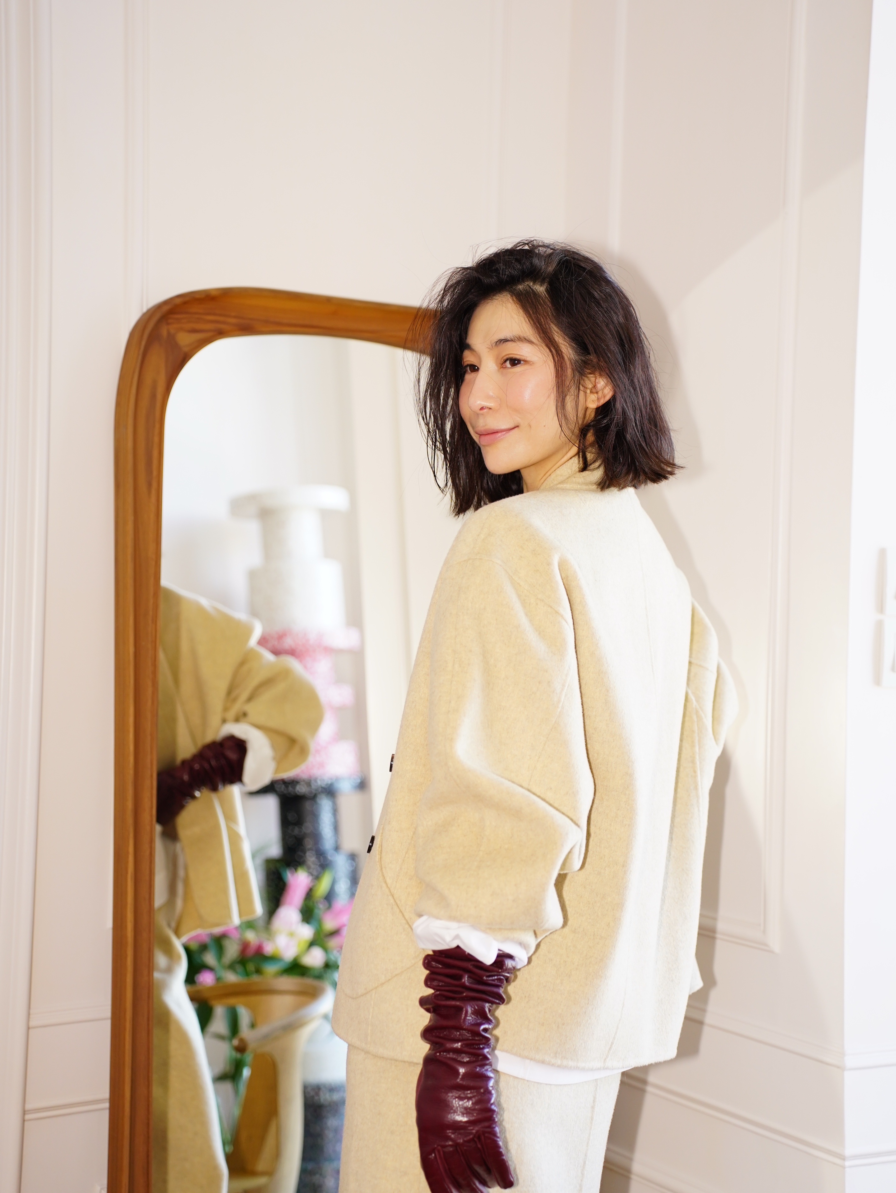 HANAA 秋冬新款休閒立領羊毛混紡廓形外套