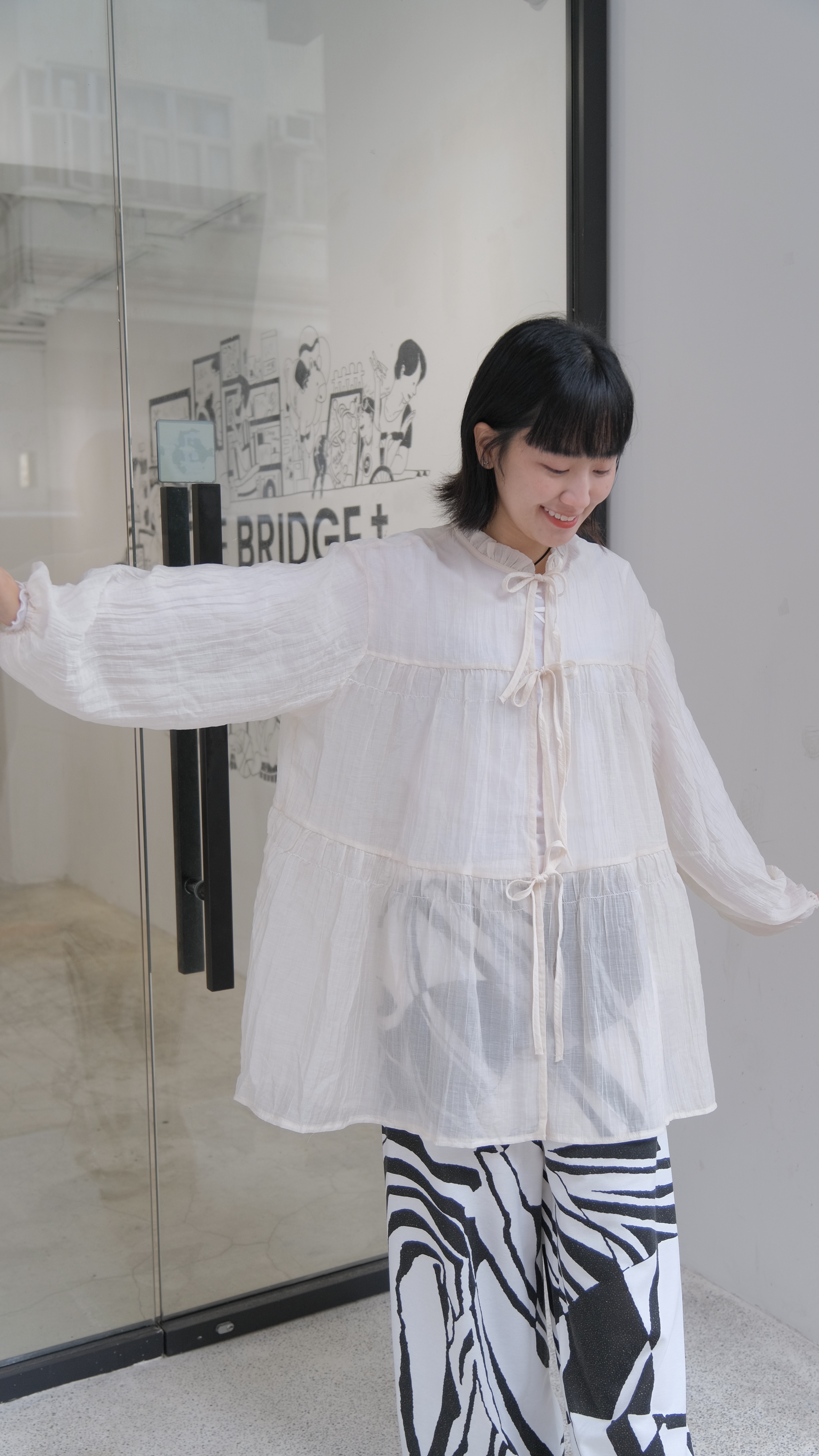 透明寬鬆花邊領蝴蝶結薄外搭