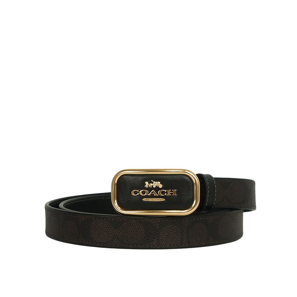 【COACH】Morgan 方形馬車標誌帆布及牛皮寬2.5cm 雙面可用皮帶