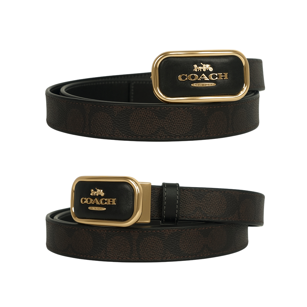 【COACH】Morgan 方形馬車標誌帆布及牛皮寬2.5cm 雙面可用皮帶