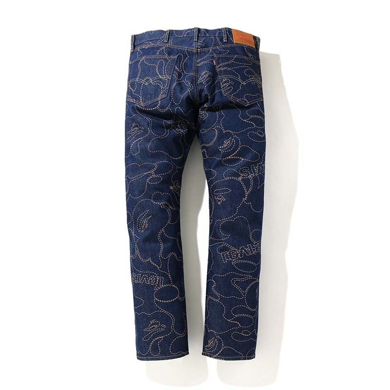 BAPE x LEVIS 聯名滿版線條 牛仔褲 長褲 深藍 BAPE-364CM [台灣現貨]