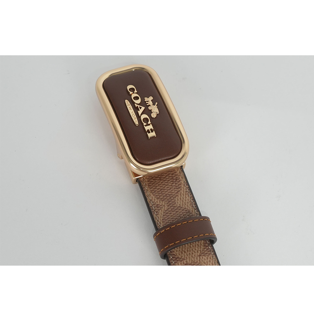 【COACH】Morgan 方形馬車標誌帆布及牛皮寬2.5cm 雙面可用皮帶(焦糖/棕色) CX052 IMXHE
