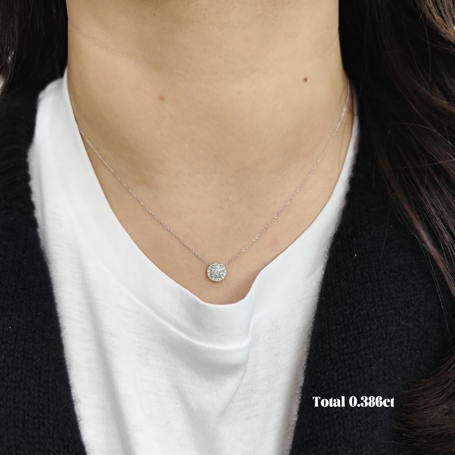 18K白金 30份 圓形圍鑽鑽石頸鏈