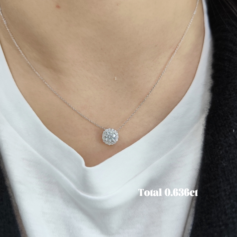 18K白金 50份圓形圍鑽鑽石頸鏈