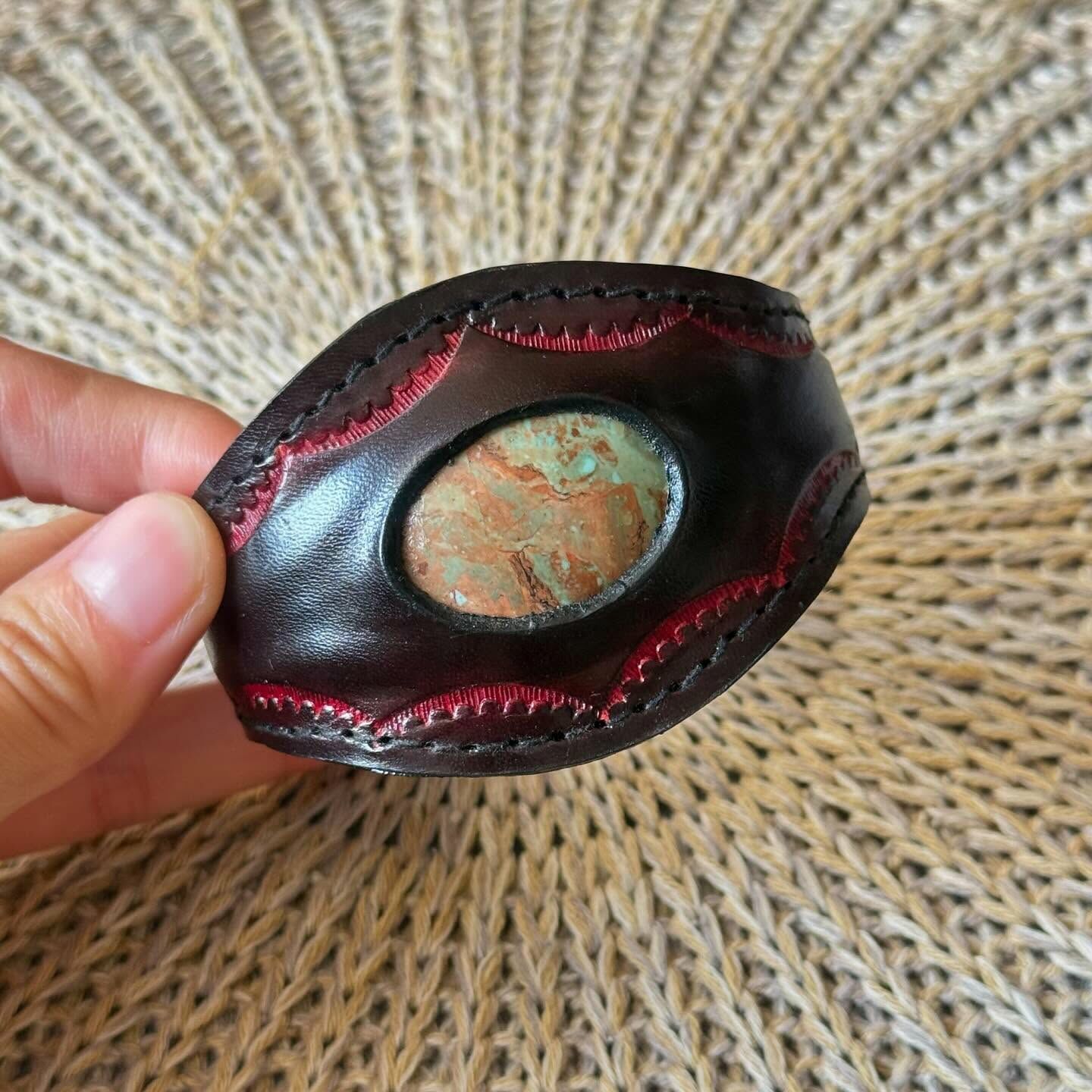 [原石] 綠松石 皮手環 設計師原創款