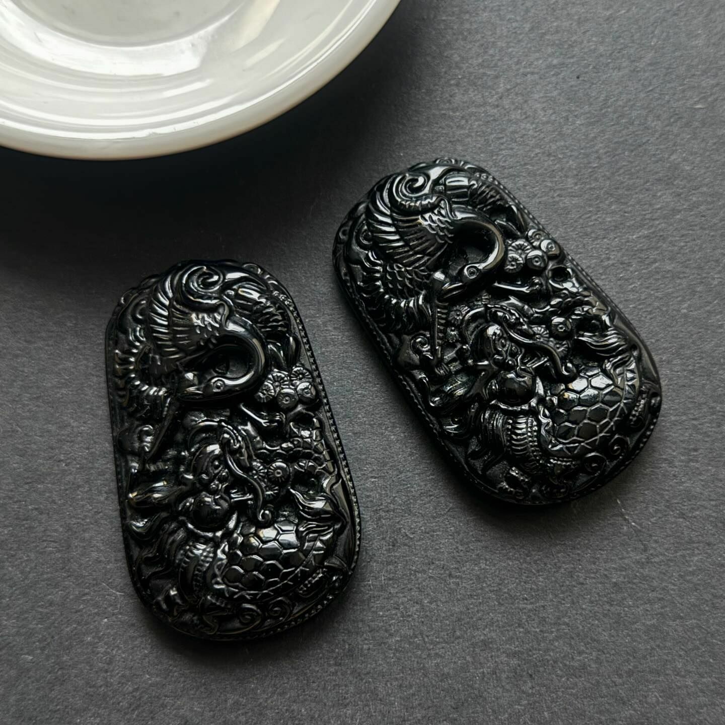 [原石] 黑曜石 飛鶴祥雲龍