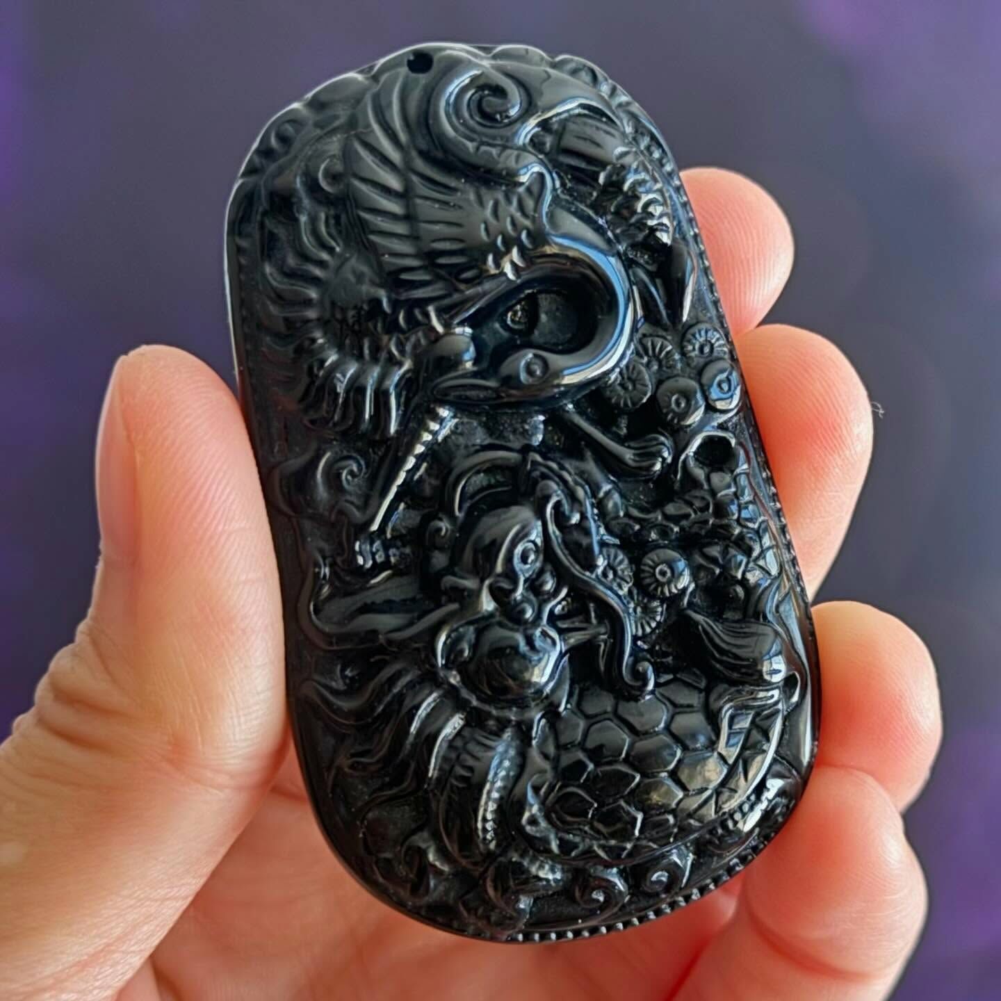 [原石] 黑曜石 飛鶴祥雲龍