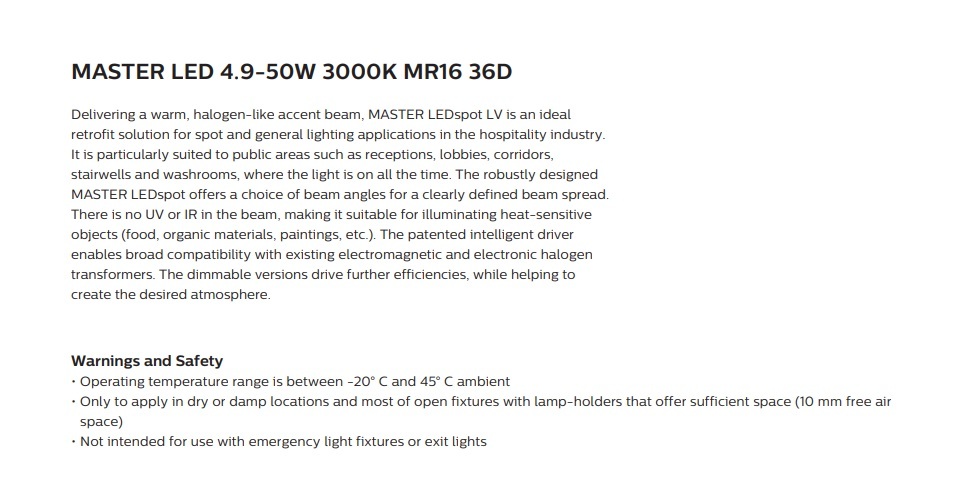 飛利浦 MASTER LED 4.9W 50W 827 827 830 MR16 24 / 36光束角 不可調光 LED 燈