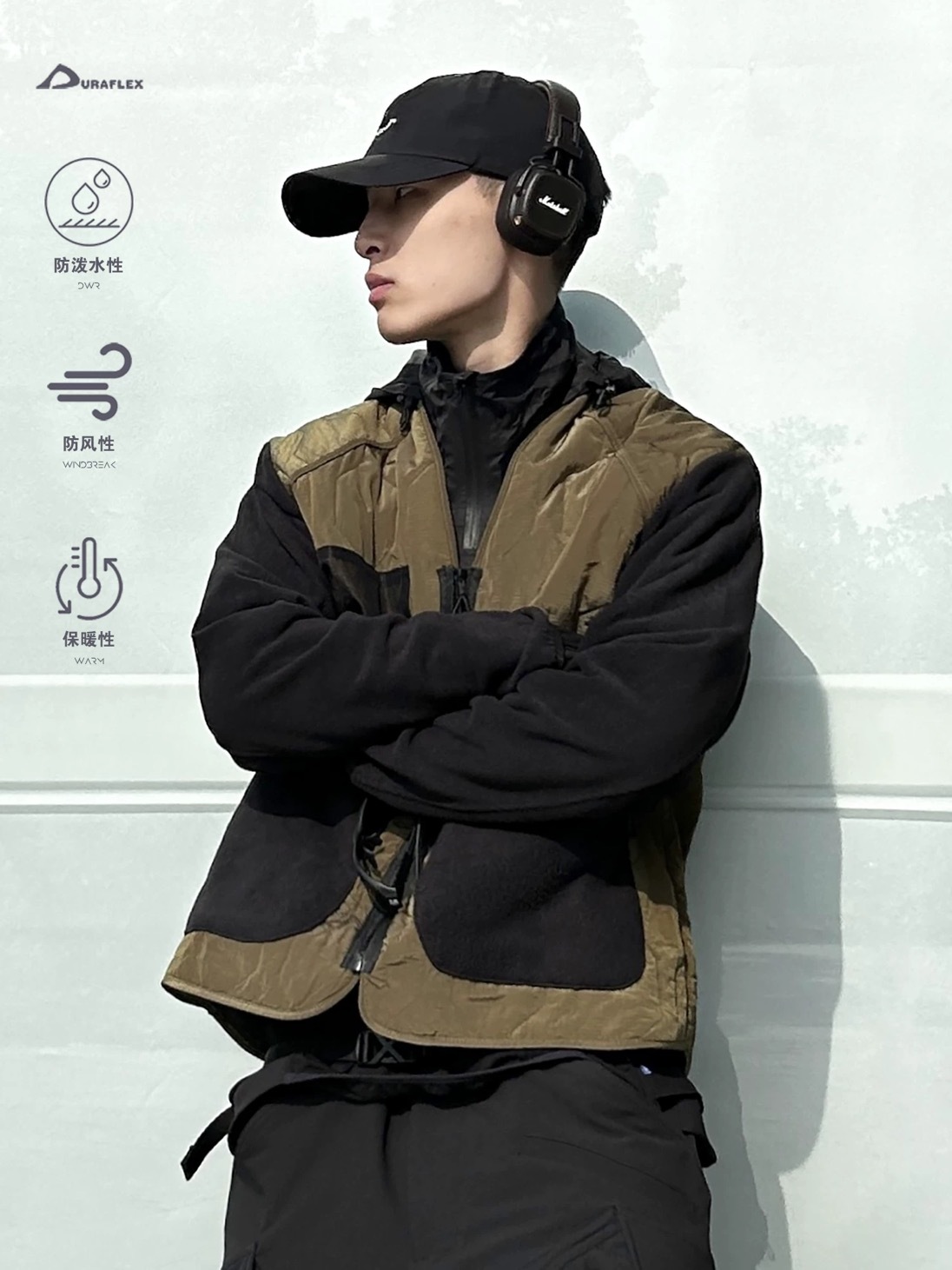 WHYWORKS 24AW【金屬綠】 城市機能金屬尼龍拼接搖粒絨夾克