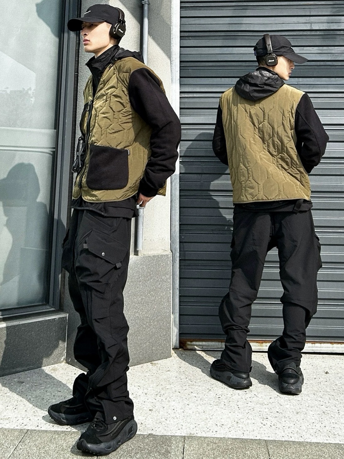 WHYWORKS 24AW【金屬綠】 城市機能金屬尼龍拼接搖粒絨夾克