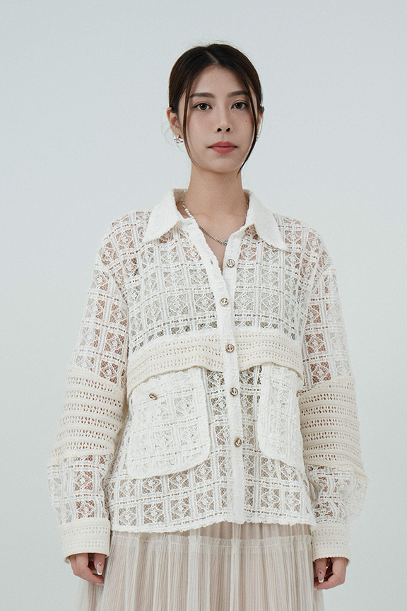 格紋網拼針織立體袋恤衫（現貨款式）