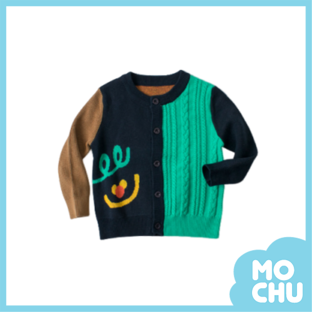 (110cm現貨)線條插圖拼色針織開襟衫