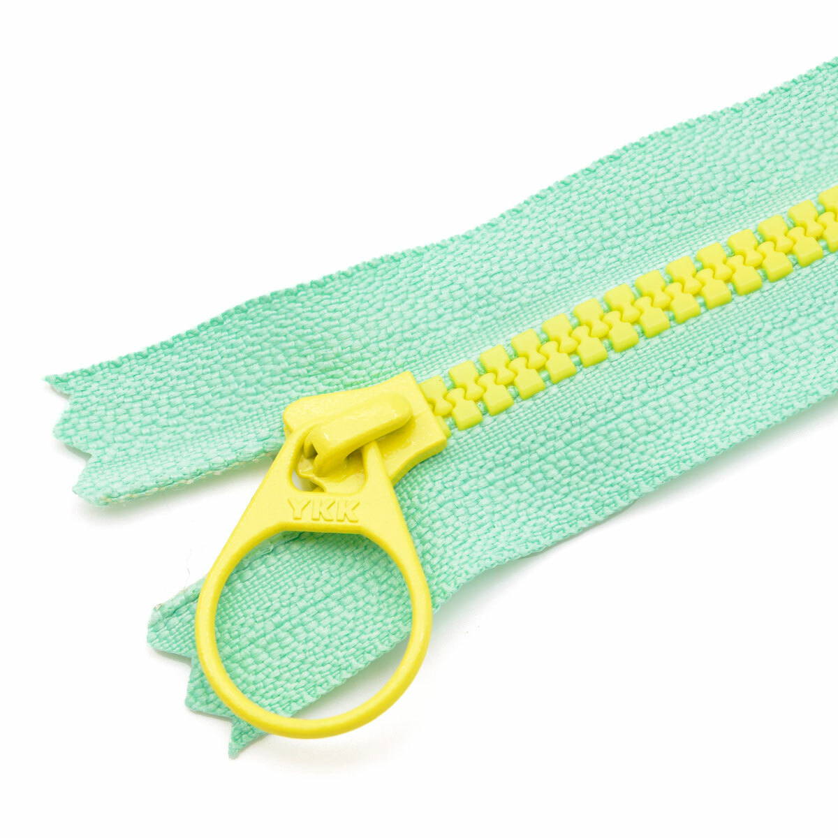 【6 / 8吋】3V塑鋼拉鍊(粉綠+黃色齒)_拉環頭