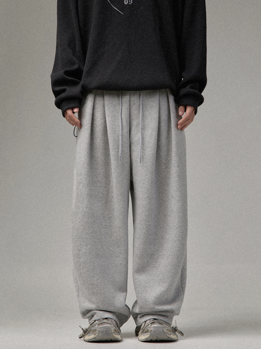 【預購】韓國選貨 打褶寬版內刷毛棉褲 2色