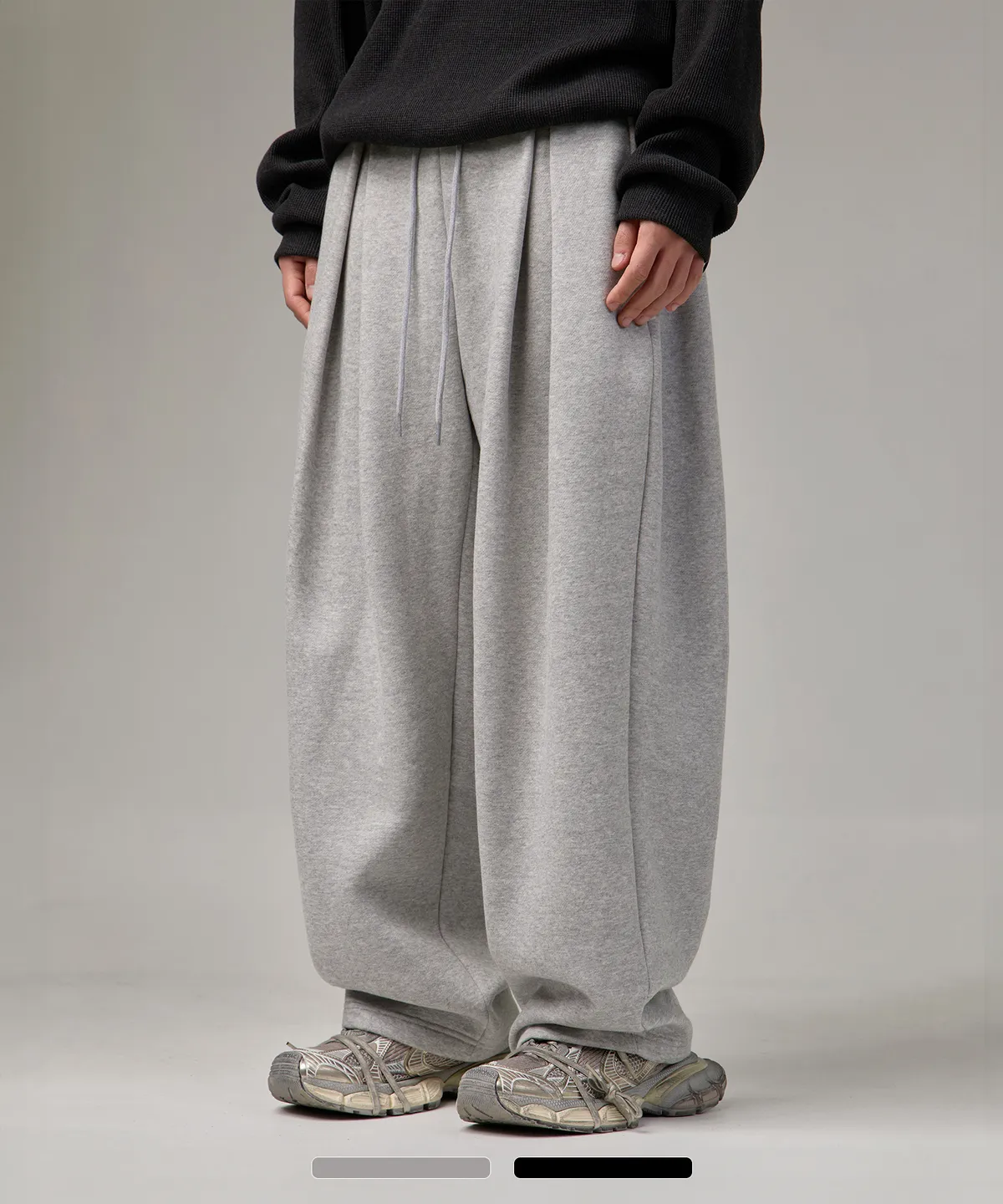 【預購】韓國選貨 打褶寬版內刷毛棉褲 2色