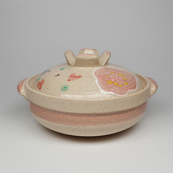 【萬古燒】粉紅花紋 6號深陶鍋