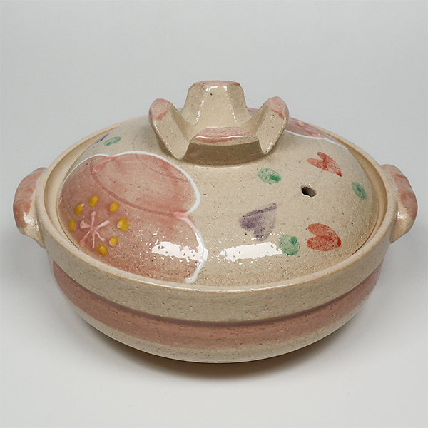 【萬古燒】粉紅花紋 6號深陶鍋