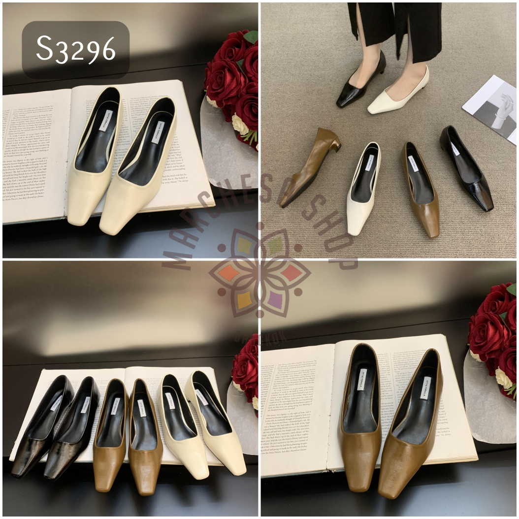 S3296 - 真皮牛皮純色方頭低踭鞋