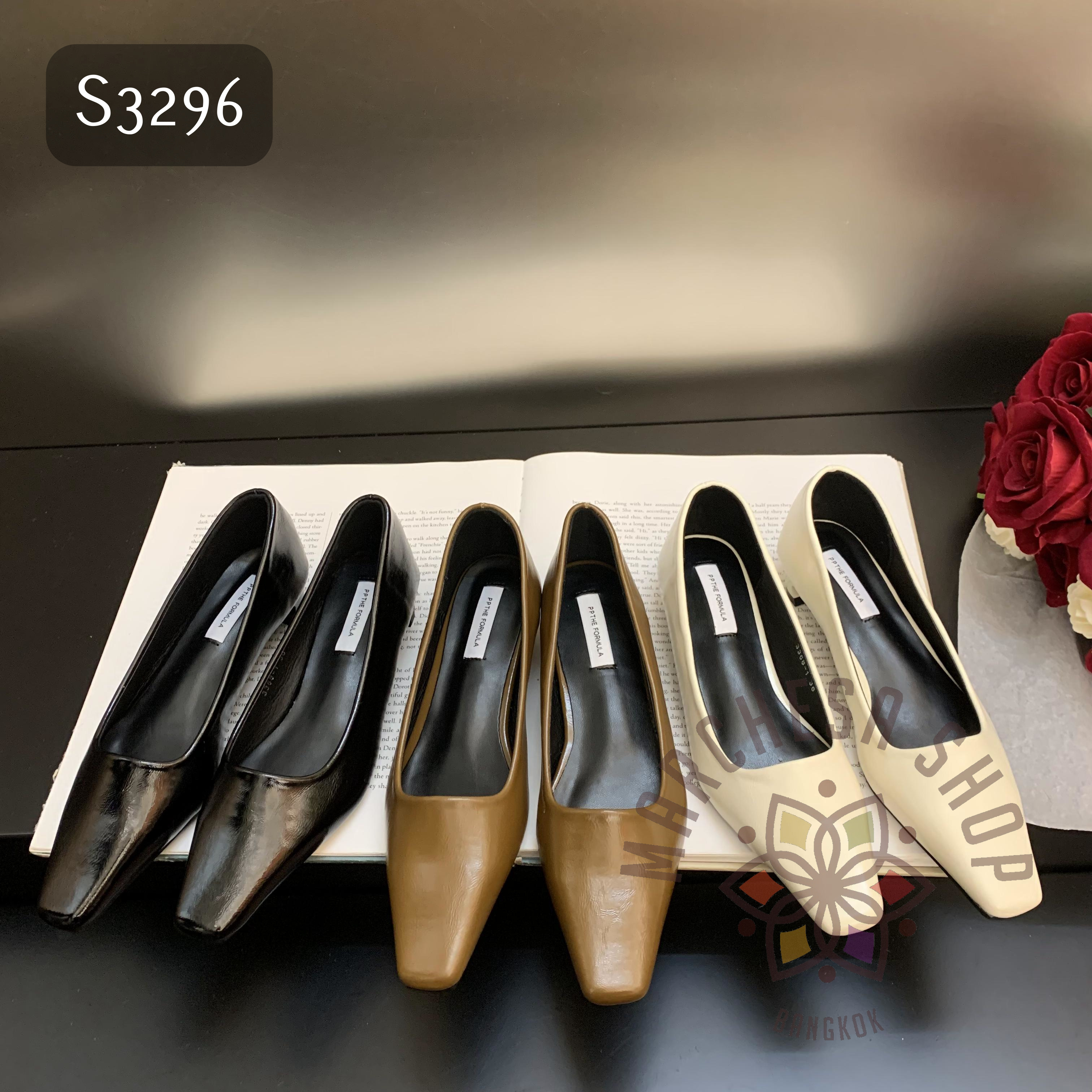 S3296 - 真皮牛皮純色方頭低踭鞋