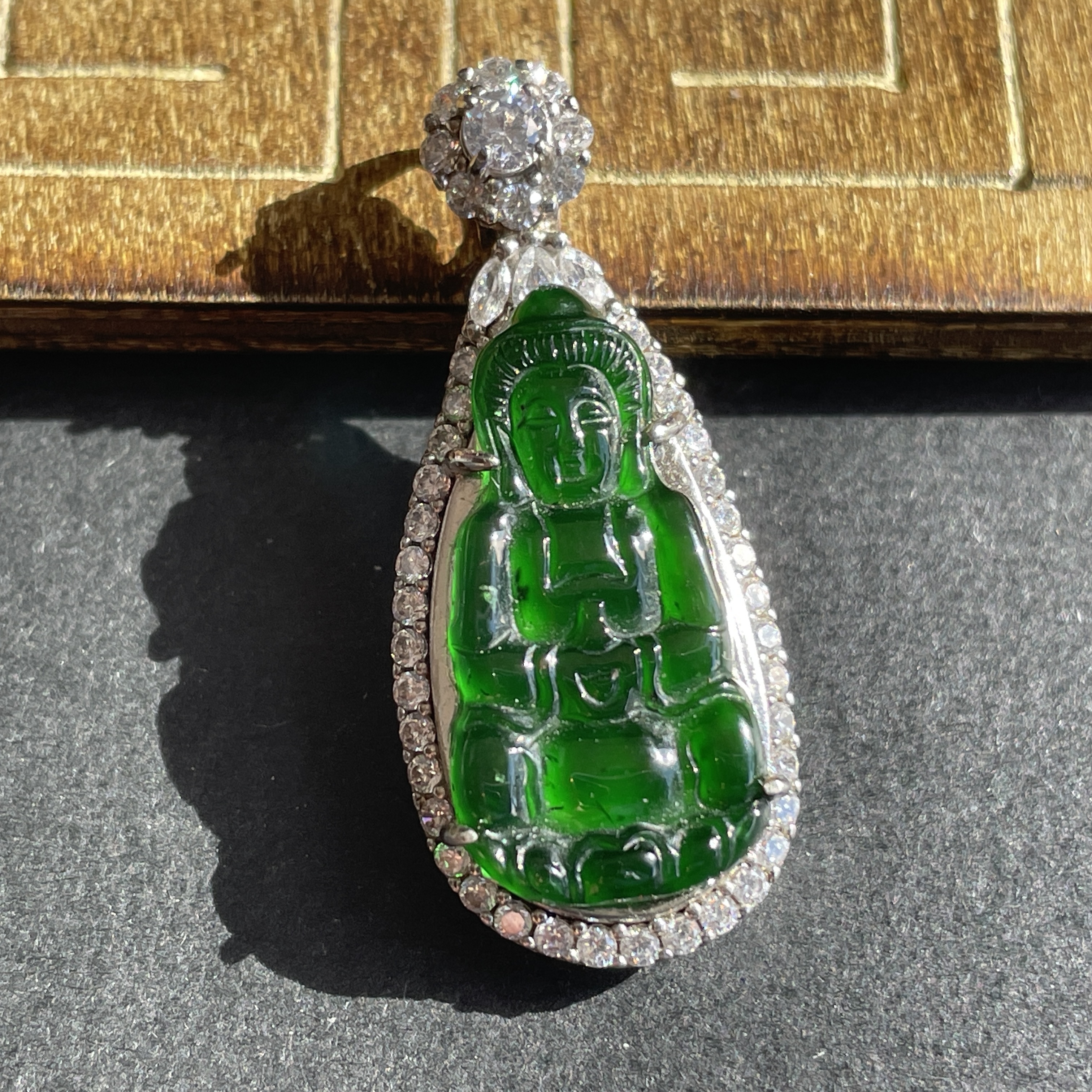 翡翠銀鑲冰綠觀音吊墜,天然翡翠A玉, 緬甸玉, Jade, Jadeite