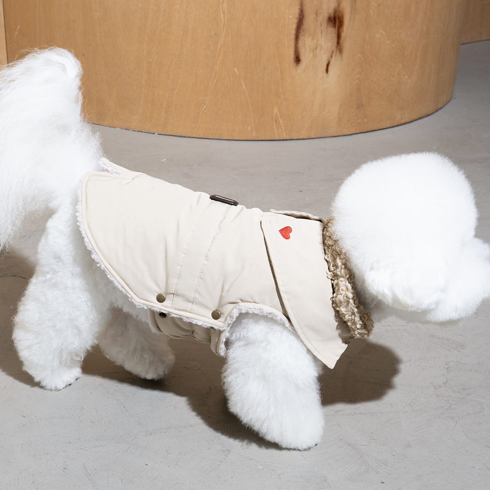 puppygallery｜愛心小高領風衣外套 米白