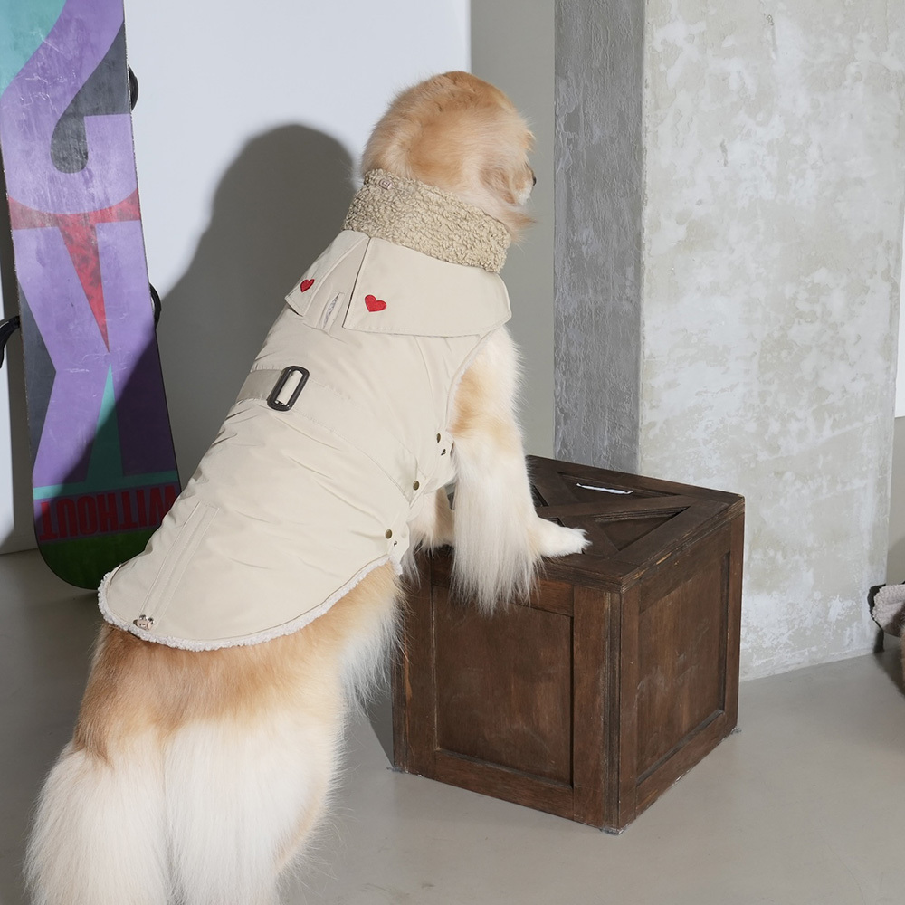 puppygallery｜愛心小高領風衣外套 米白