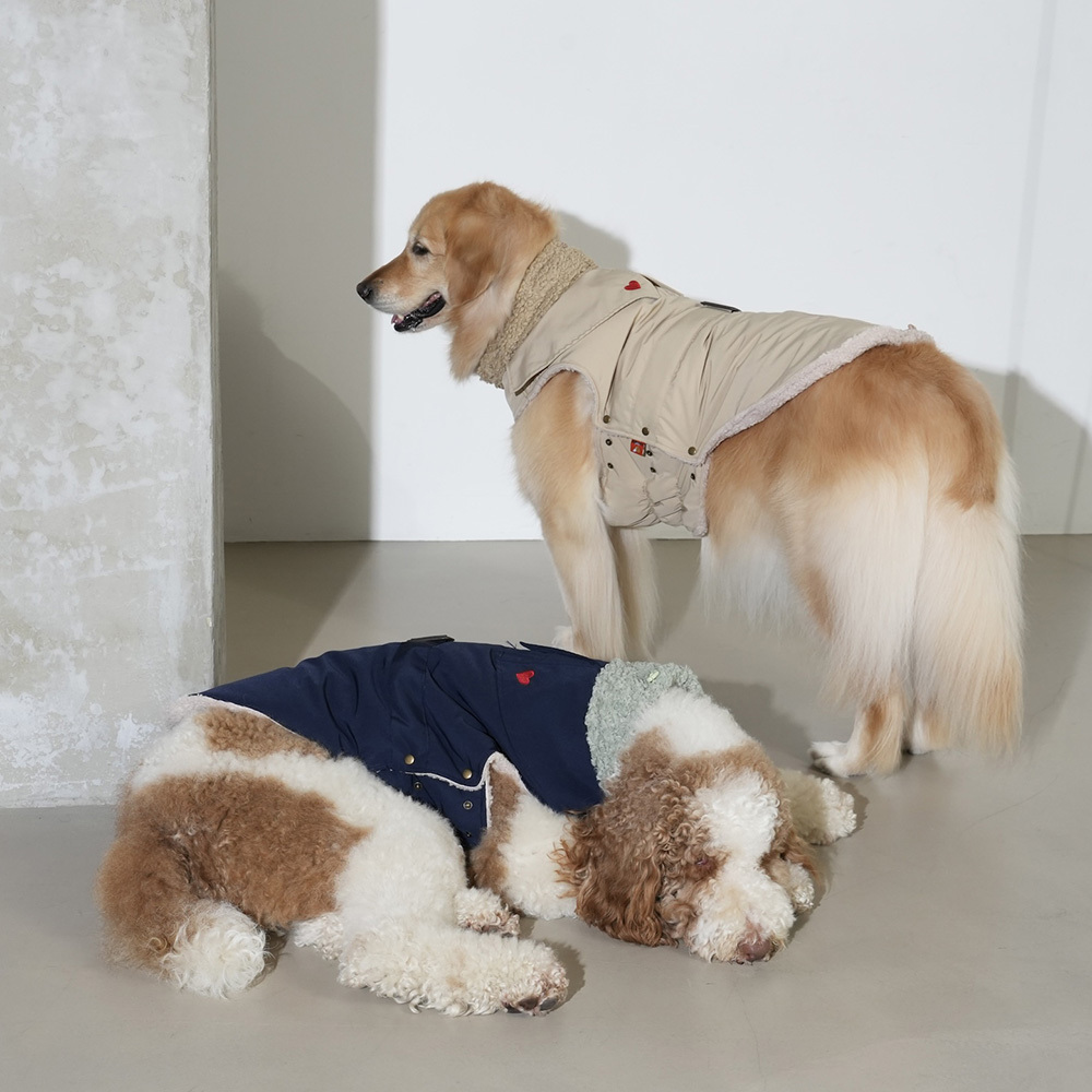 puppygallery｜愛心小高領風衣外套 深藍