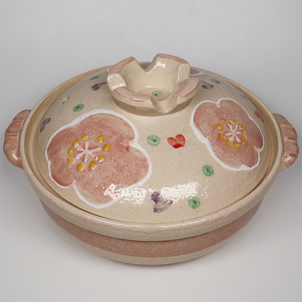 【萬古燒】粉紅花紋 8號深陶鍋