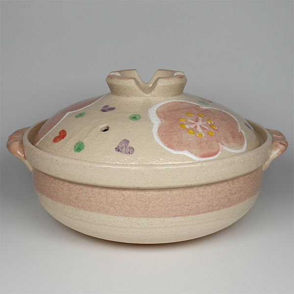 【萬古燒】粉紅花紋 8號深陶鍋