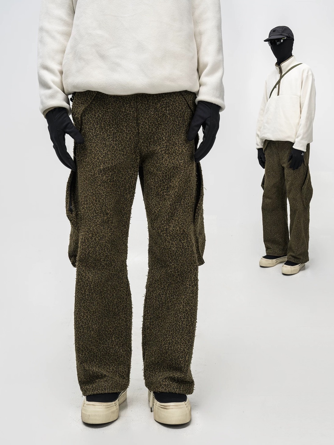 WHYWORKS蛙耳【蛙紋】水洗勾紗做舊工藝隱形拉鍊開衩彎刀微喇長褲