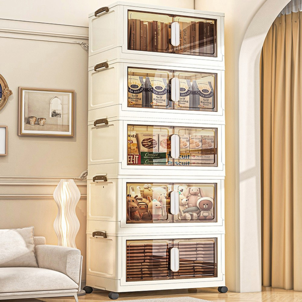 【AOTTO】55面寬奶油風雙開磁吸五層折疊收納櫃(AC-055)