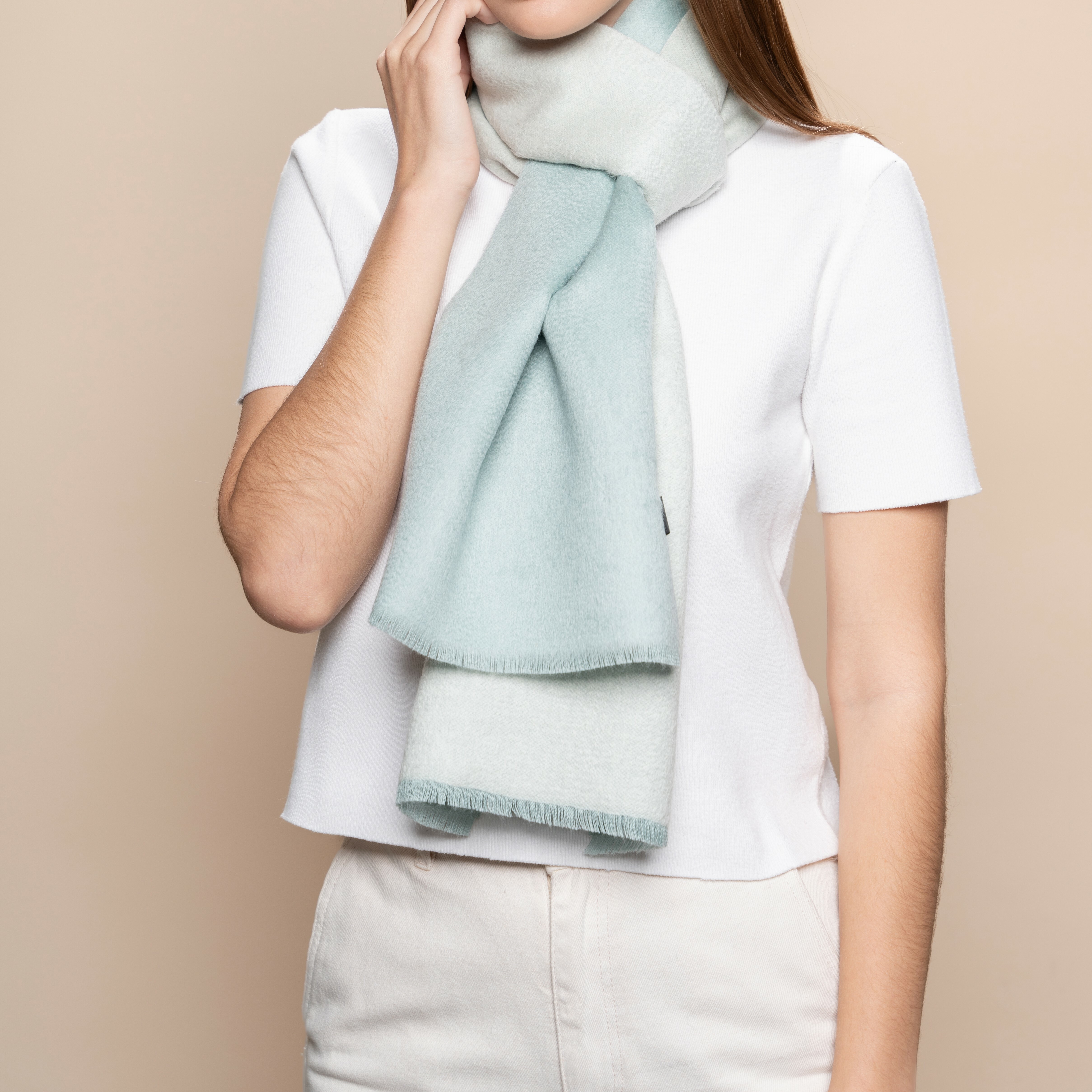 安地斯羊駝圍巾｜雙面suri款 - 湖綠｜秘魯