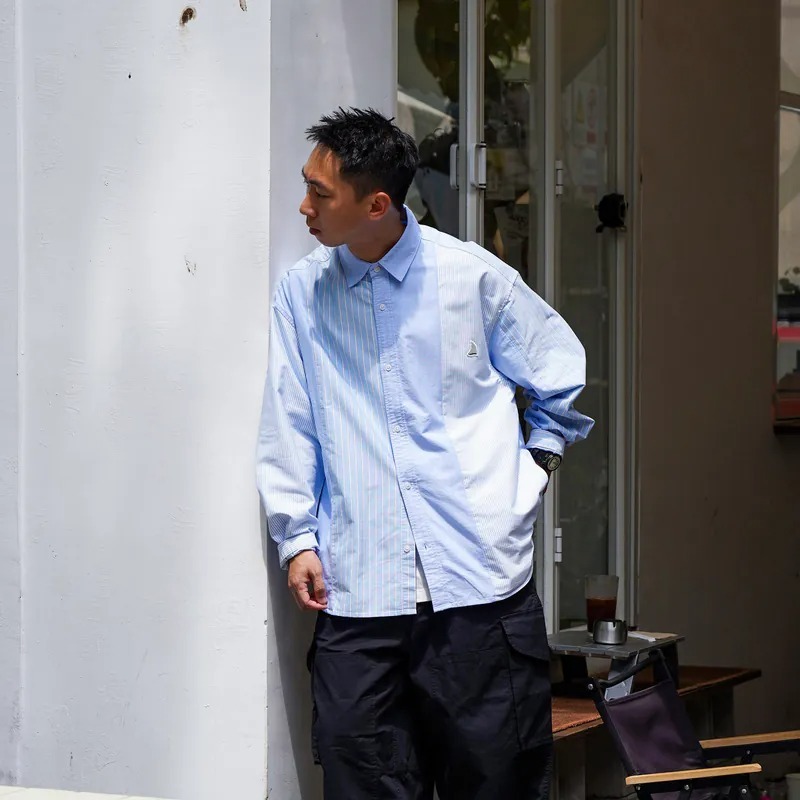 LAPRIMA 撞色拼接廓形長袖條紋襯衫