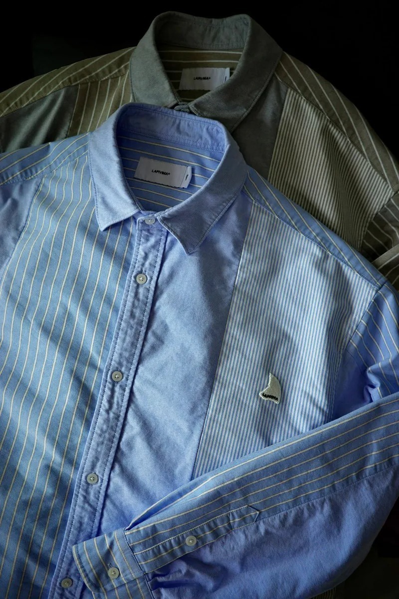 LAPRIMA 撞色拼接廓形長袖條紋襯衫