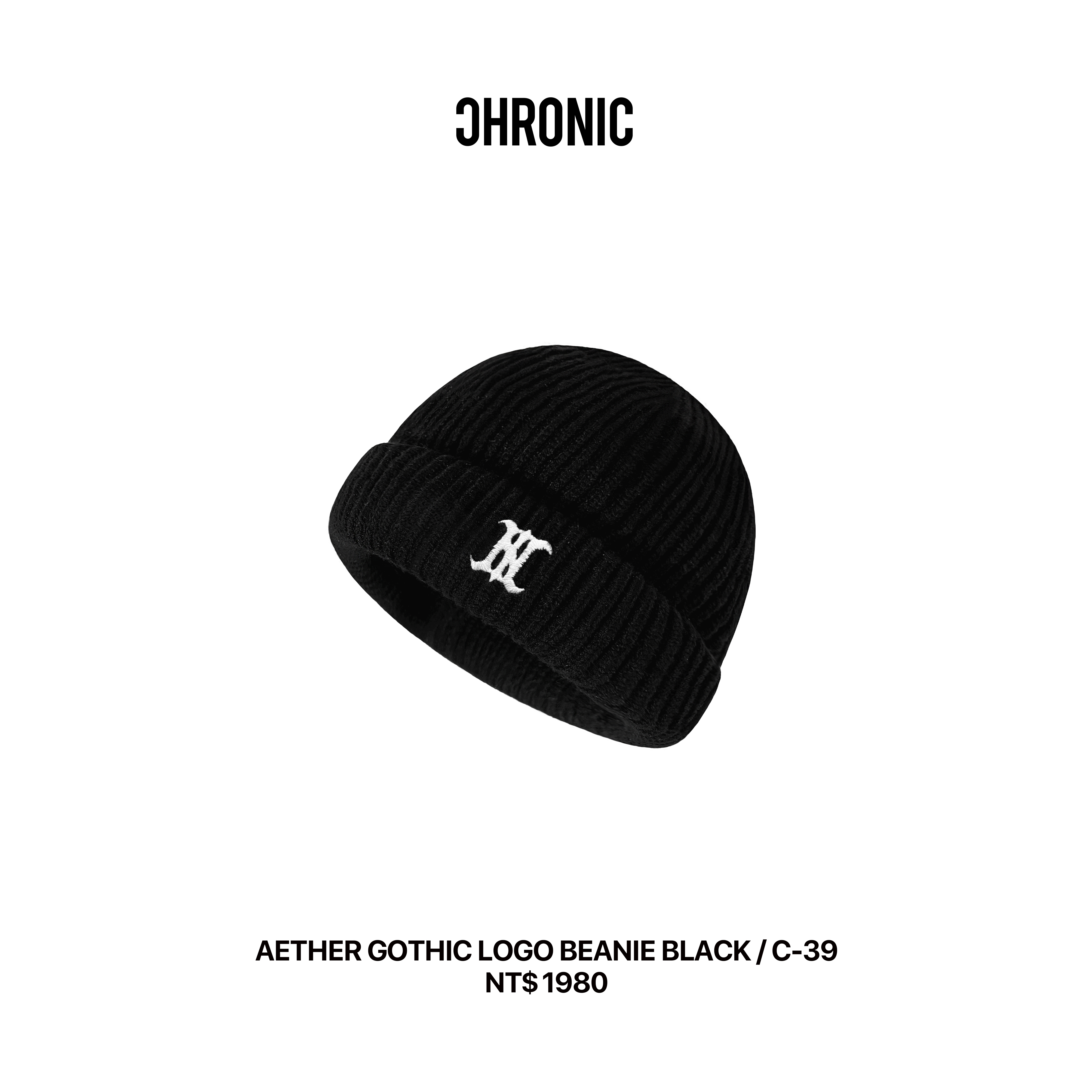 AETHER GOTHIC LOGO BEANIE BLACK / C-39